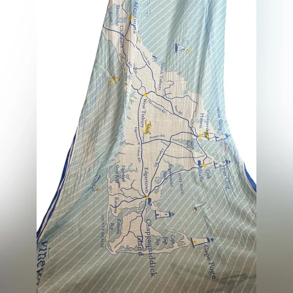 Vineyard Vines Martha’s Vineyard Coastal Preppy Map Silk Blend Wrap Scarf - Picture 1 of 4